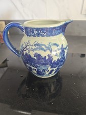 Delft Blue & White Jug Pitcher Dutch Style Landscape Lion Mark