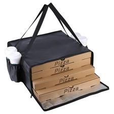 Insulated Pizza Delivery Bag Black with 4 Cup Holder 20"x20"x8" Large Pizza Bags