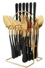 24PC CUTLERY DINNER SET STAINLESS STEEL METAL STAND RACK FORKS TEA SPOONS POLISH