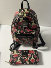 Loungefly Disney Beauty and the Beast Belle Roses Backpack  Wallet Set Used  