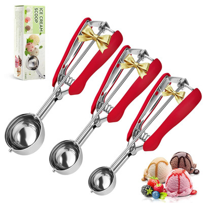 Eisportionierer Set 3 teilig Edelstahl mit Auslöser 4 5 6 cm Teigportionierer