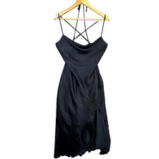 ASTR The Label Gaia Dress Womens Medium Black Satin Lined Sleeveless Cowl Neck