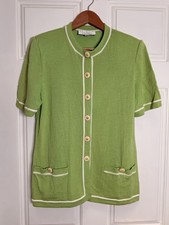 ST.JOHN Women's Knit Green With White Trim Short Sleeves Jacket Sz 8