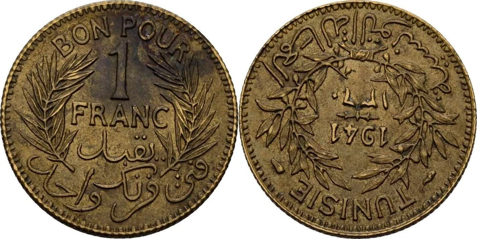 Tunis Franc 1941  3,88 g Münze Original #VQS179 - Bild 1 von 1
