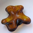 Vtg Blenko Art Glass Amber Amoeba Ashtray Trinket Dish 8.5"x1.5” Mcm