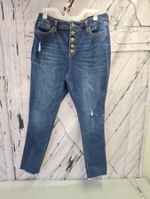 Time  Tru Womens Sz 14 High Rise Curvy Raw Cut Hem Dark Wash Distressed
