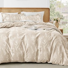 Duvet Cover King Size, Reversible Floral Beige Duvet Cover Set with Zipper Closu