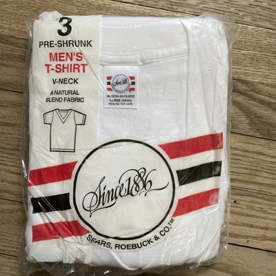 Vintage Sears Men's Pre-Shrunk 3-Pack V-Neck Shirts Size L (42/44) Cotton Blend