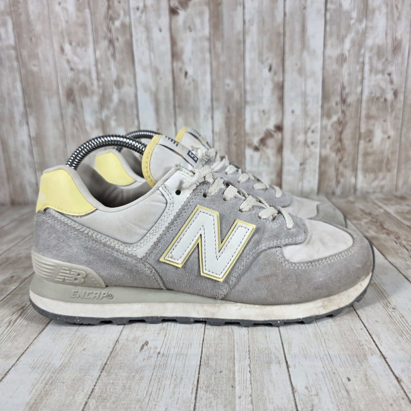 New Balance 574 WL574QD Women Casual Running Sneakers Shoes Gray Yellow Size 7.5