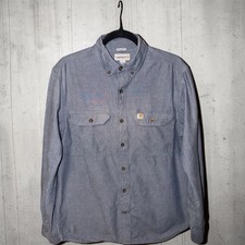 Vintage Carhartt Men's Blue Relaxed Fit Button-Down Shirt M Cotton Long Sleeve