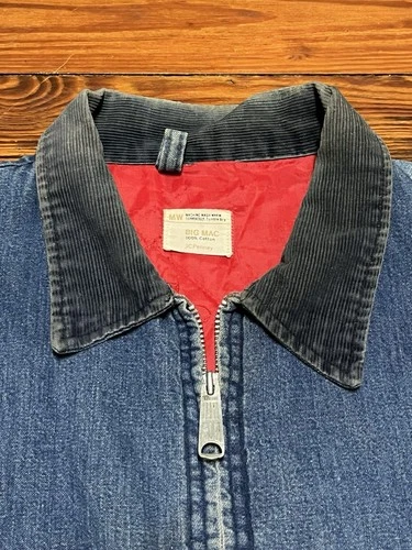 Vintage BIG MAC JCPenney Denim Work Jacket Red Lined Corduroy Collar Rare Men L image 7
