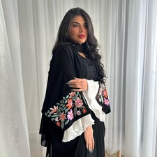 Muslim Women Open Kaftan Kimono Abaya Long Robe Embroidery Elegant Dubai Party