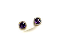 14K Yellow Gold Amethyst Gemstone Stud Pierced Earrings Diamond Accents
