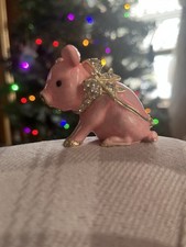Enamel 🐷 Fancy Pink Pig Ring/Trinket Box with Gold & Faux Diamond Bow