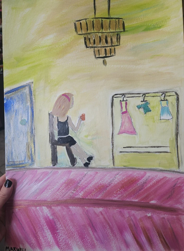 Pintura sobre papel expresionismo Maxwell 12 X 18 de mujer eligiendo ropa Foto 3 de 4