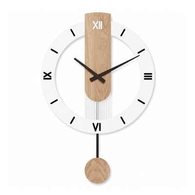 Wall Clock Wood Large 40x55 cm with Elegant Pendulum - Silent for Rest Areas-