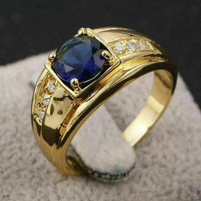 2.00CT Round Cut Lab-Created Sapphire Wedding Men's Ring 14K Yellow Gold Plated