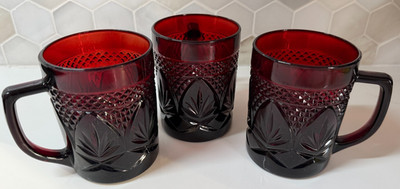 Set of 3 Cristal D Arques Durand Antique Ruby Red Glass Coffee Mugs France 36