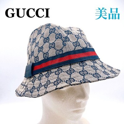 GUCCI Bucket Hat GG Canvas Beige Navy Authentic From Japan