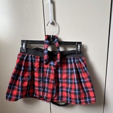 Red Tartan Skirt with Tie, Size S, Polyester Fancy Dress