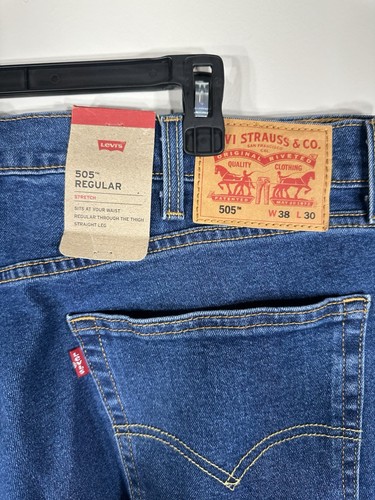 Levis 505 Jeans Mens 38x30 Blue Regular Stretch Straight Leg Denim Classic Fit - Picture 6 of 7