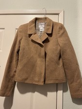 CHANEL 00A BEIGE CASHMERE CC LOGO COCO SILK LINED ZIP FRONT CLASSIC JACKET 36