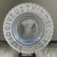Vintage EAPG Bread Plate Give Us This Day Our Daily Bread Wheat Sheaf Glass