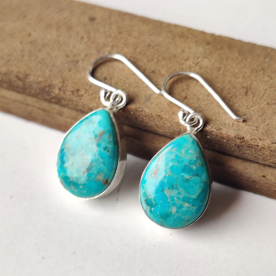 Pendiente Turquesa Navajo Natural Plata de Ley 925 Estilo Único Pendiente PG8354 Foto 2 de 3