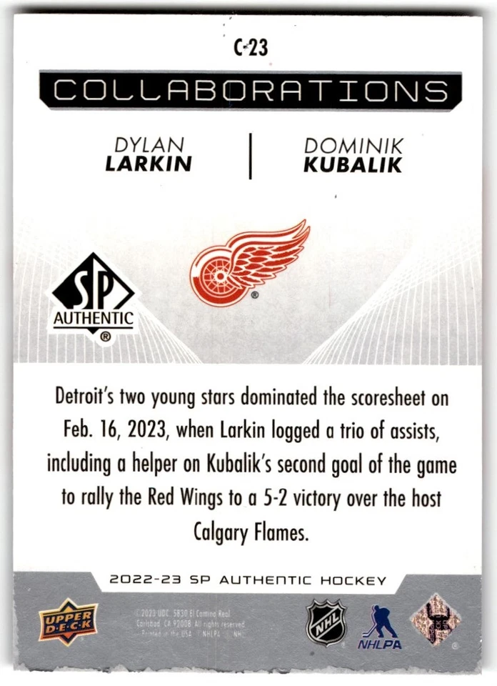 Dylan Larkin / Dominik Kubalik 2022-23 SP Authentic Collaborations #C-23 Detroit - Image 2 of 2