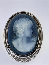 Sterling Silber vergold. Achat Kamee Anhänger, 6.4g,oval,L-3.2xB-2.3cm