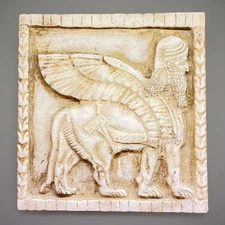 Genuine Ancient Near Eastern Large Stone Tile With Anunnaki Carving