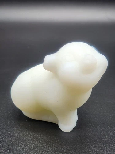 White Satin Glass Pig Figurine Paperweight 2.5" x 3" Possibly Fenton