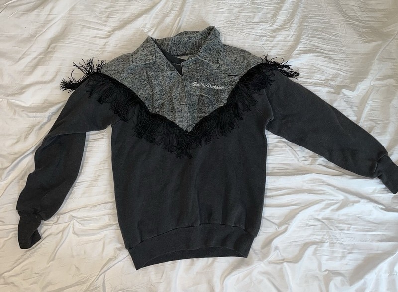 Vintage Harley Davidson HealthKit Collab :) Sweater Tassel Denim Jean Sweatshirt