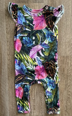 Little Bum Bums Bamboo Romper Tropical Leaf Ruffles Size 3-6m Baby Girl Footless