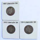 Lot of 3 Liberty Head (Barber) Quarters, 1907, 1912, 1914
