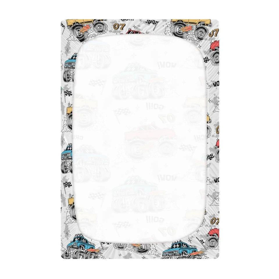 Sábanas blancas para cuna Monster Trucks - Sábana ajustable para cuna, algodón para niños y niñas... Foto 3 de 4