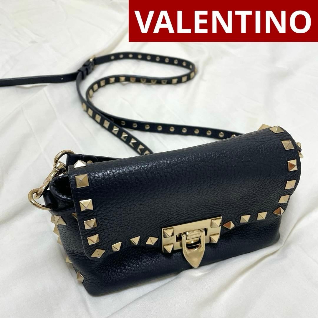 VALENTINO Women Rockstud Shoulder bag Leather Black Gold from japan