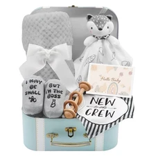 Baby Gift Set, Baby Shower Gifts Basket Newborn Blanket Baby Lovey Security
