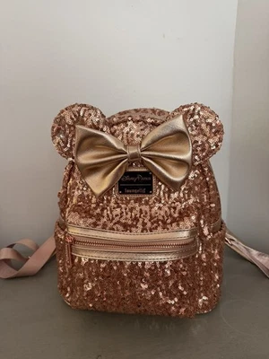 Disney Parks Loungefly Rose Gold Sequins Minnie Backpack New W/o Tags - Image 1 of 4
