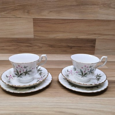 Paar Vintage Royal Kent Sylvia Bone China Tee Trios - Tassen, Untertassen & Teller