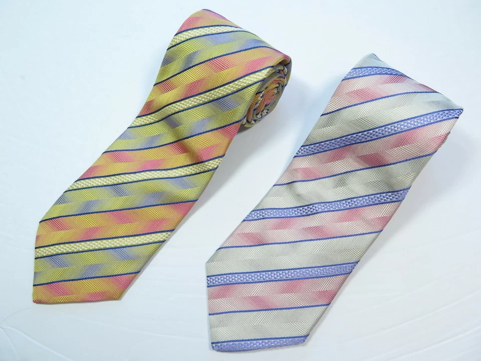 Lote de dos corbatas de seda a rayas Holland Sherry London 1836 hechas a mano en EE. UU. USADAS EN EXCELENTE ESTADO Foto 3 de 4