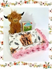Highland Mom and Baby Rose Cow Crochet Baby Blanket Gift Set