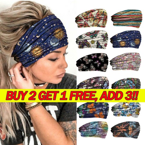 Women Elastic Yoga Bandana Headband Hair Band Wide Turban Sports Head