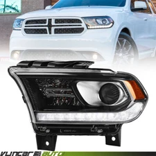 For 2014-2020 Dodge Durango Black Halogen LED DRL Headlight Headlamp Driver Side