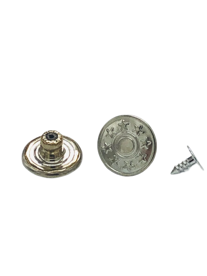 10 Jeansknöpfe Hosenknopf ohne nähen Messing silber 8Sterne 17 mm Ersatzknopf - Bild 4 von 4