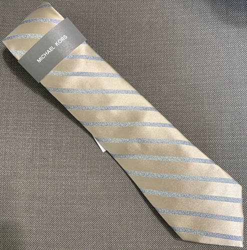 Michael Kors Men's Neck Tie Blue Champagne Bar Stripe Silk Blend NWD