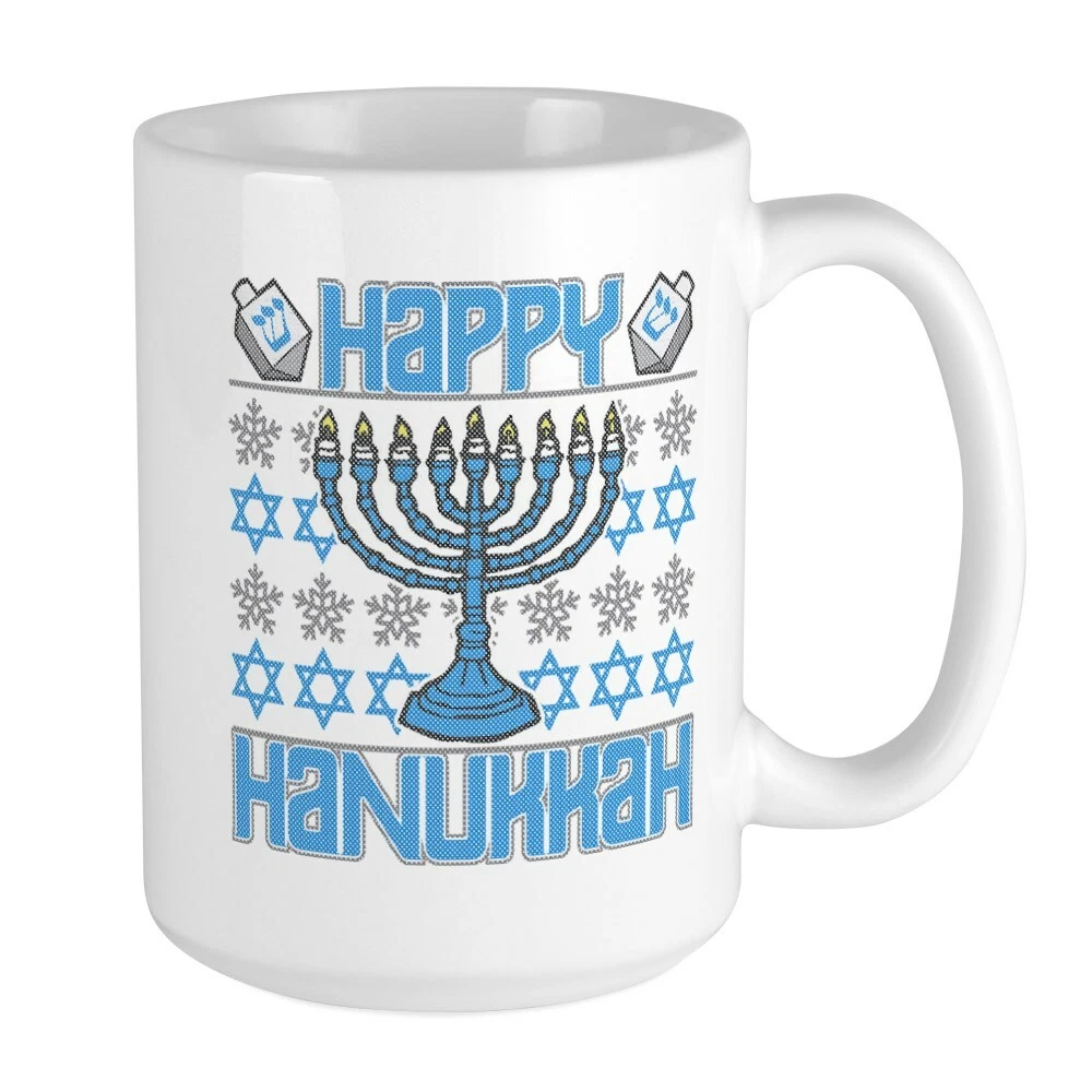 Happy Hanukkah 15 oz White Coffee Mug for Holiday Cheer