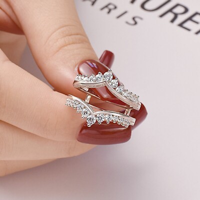 1.55 CT Round Lab Created Diamond Guard Wrap Enhancer Ring 14K White Gold Plated