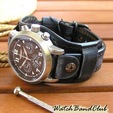20mm Leather Watch Strap Black Band Bund Military Watch Cuff Bracelet Band