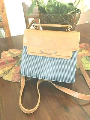 Vintage Esprit Purse Beige Handle & Straps with White/Blue/Green Stripes